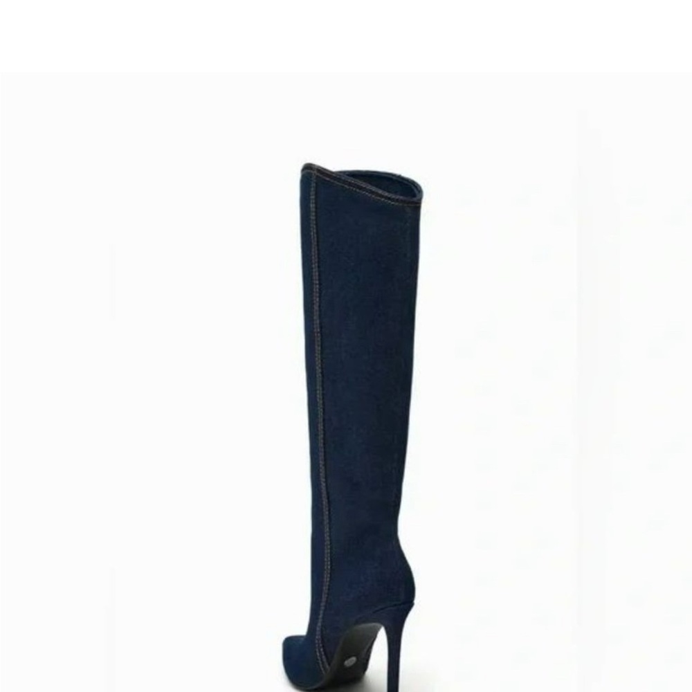 Zara Denim Blue Over the Knee Boots with Platform and Stiletto Heel